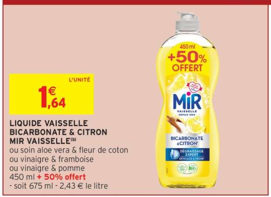 LIQUIDE VAISSELLE BICARBONATE & CITRON MIR VAISSELLE