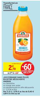 ANDROS JUS D'ORANGE SANS PULPE