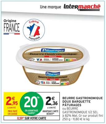 BEURRE GASTRONOMIQUE DOUX BARQUETTE PÂTURAGES