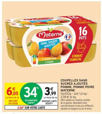 COUPELLES SANS SUCRES AJOUTÉS POMME, POMME POIRE MATERNE
