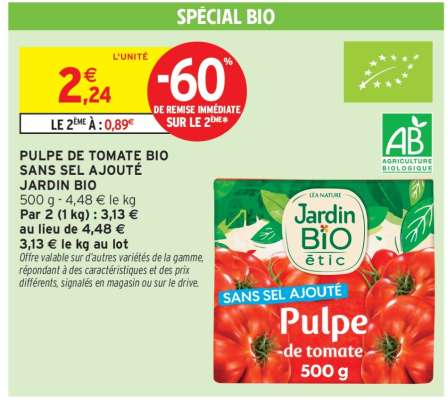 Pulpe de Tomate Bio Sans Sel Ajouté Jardin Bio