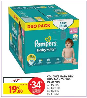 COUCHES BABY DRY DUO PACK T4 X86 PAMPERS