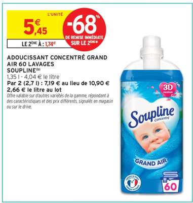Adoucissant Concentré Grand Air 60 Lavages Soupline