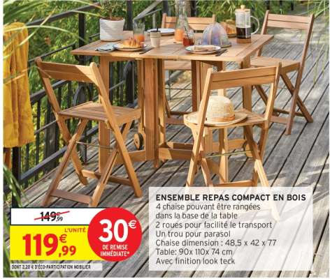 ENSEMBLE REPAS COMPACT EN BOIS