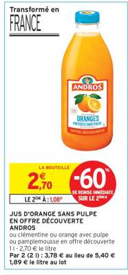 JUS D'ORANGE SANS PULPE EN OFFRE DÉCOUVERTE ANDROS