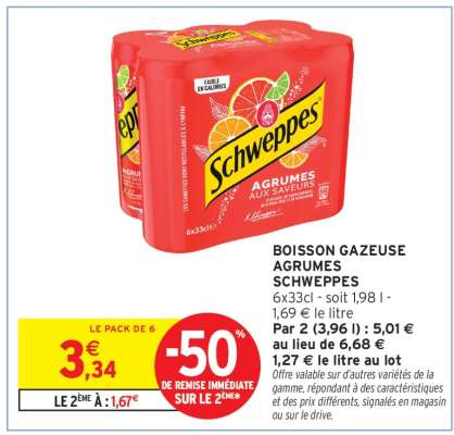 BOISSON GAZEUSE AGRUMES SCHWEPPES