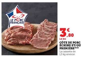 Côte de porc échine et/ou première