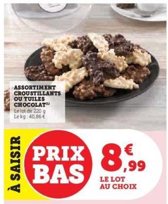 Assortiment croustillants ou tuiles chocolat