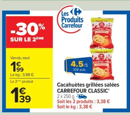 Cacahuètes grillées salées CARREFOUR CLASSIC'