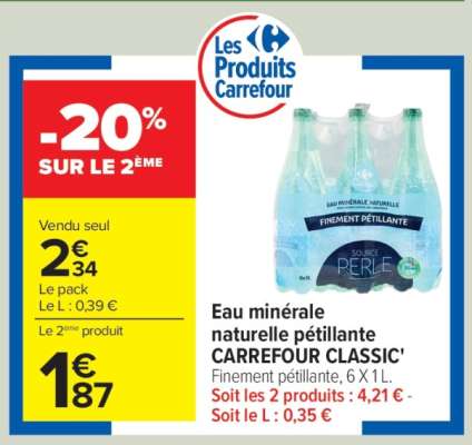 Eau minérale naturelle pétillante CARREFOUR CLASSIC’
