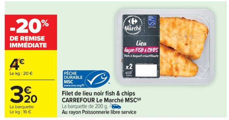 Filet de lieu noir fish & chips  CARREFOUR Le Marché MSC