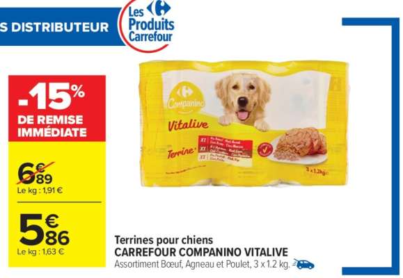 Terrines pour chiens CARREFOUR COMPANINO VITALIVE