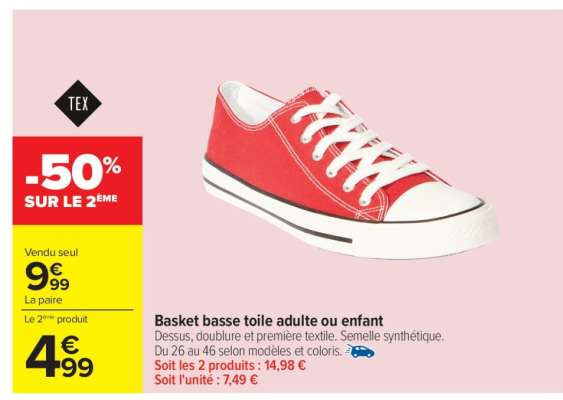 Basket basse toile adulte ou enfant