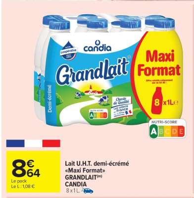 Lait U.H.T. demi-écrémé «Maxi Format»