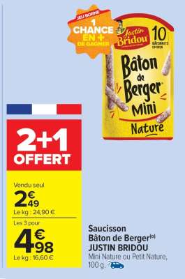 Saucisson Bâton de Berger JUSTIN BRIDOU