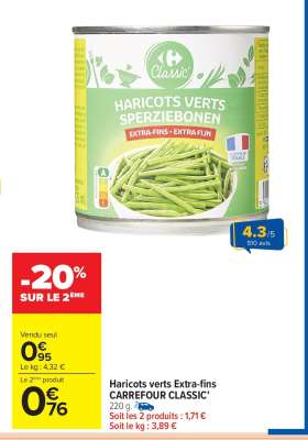 Haricots verts extra-fins CARREFOUR CLASSIC'