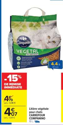 Litière végétale pour chats CARREFOUR COMPANINO