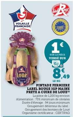 Pintade Fermière Label Rouge IGP Maine Prête à Cuire de Loué
