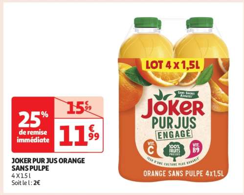JOKER PUR JUS  ORANGE SANS PULPE