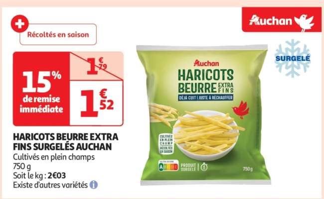 HARICOTS BEURRE EXTRA FINS SURGELÉS AUCHAN