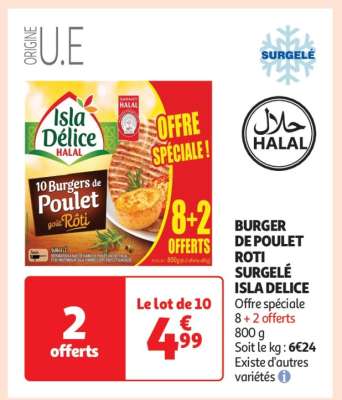 BURGER DE POULET ROTI SURGELÉ ISLA DELICE