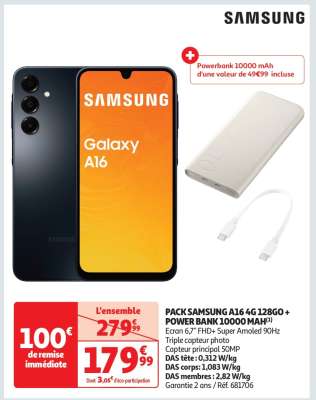 PACK SAMSUNG A16 4G 128GO + POWER BANK 10000 mAh
