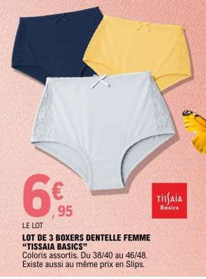 LOT DE 3 BOXERS DENTELLE FEMME "TISSAIA BASICS"