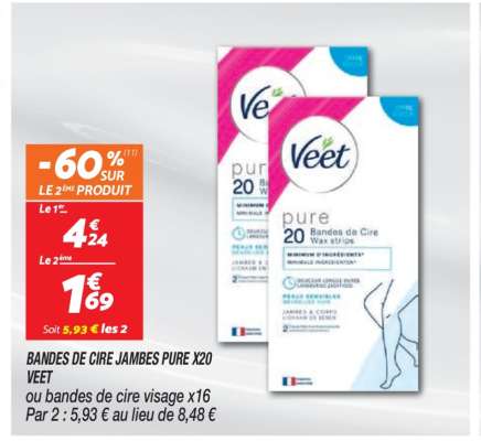 BANDES DE CIRE JAMBES PURE X20 VEET