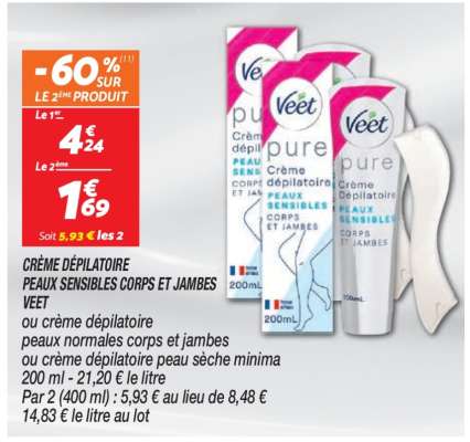 Crème dépilatoire peaux sensibles corps et jambes Veet