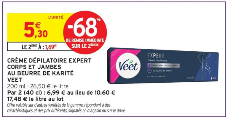 CRÈME DÉPILATOIRE EXPERT CORPS ET JAMBES AU BEURRE DE KARITÉ VEET