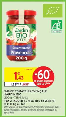 SAUCE TOMATE PROVENÇALE JARDIN BIO