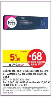 CRÈME DÉPILATOIRE EXPERT CORPS ET JAMBES AU BEURRE DE KARITÉ VEET