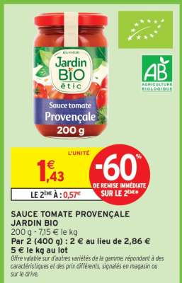 SAUCE TOMATE PROVENÇALE JARDIN BIO
