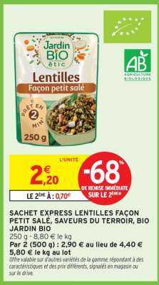 Sachet Express Lentilles Façon Petit Salé, Saveurs du Terroir, Bio Jardin Bio