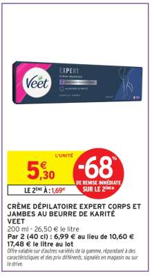 CRÈME DÉPILATOIRE EXPERT CORPS ET JAMBES AU BEURRE DE KARITÉ VEET