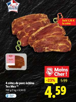 4 côtes de porc échine Tex Mex
