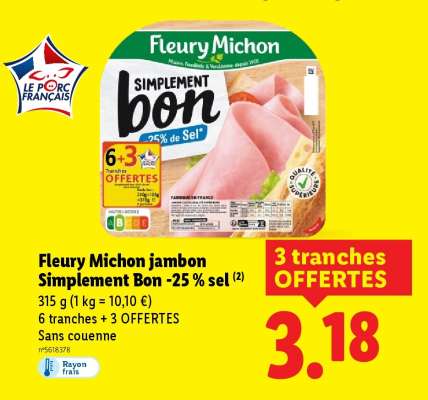 Fleury Michon jambon Simplement Bon -25 % sel