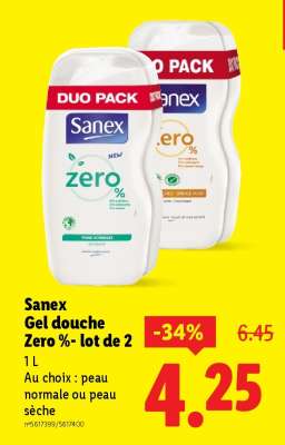 Sanex Gel douche Zero % - lot de 2