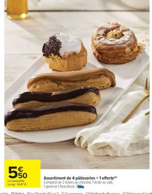 Assortiment de 4 pâtisseries + 1 offerte