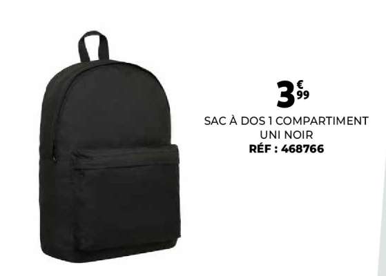 SAC À DOS 1 COMPARTIMENT UNI NOIR