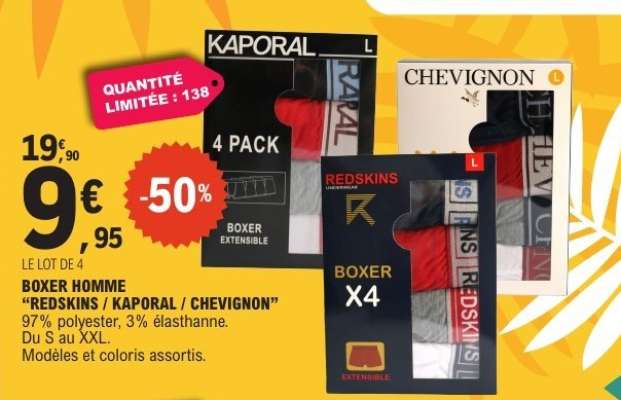 BOXER HOMME “REDSKINS / KAPORAL / CHEVIGNON”