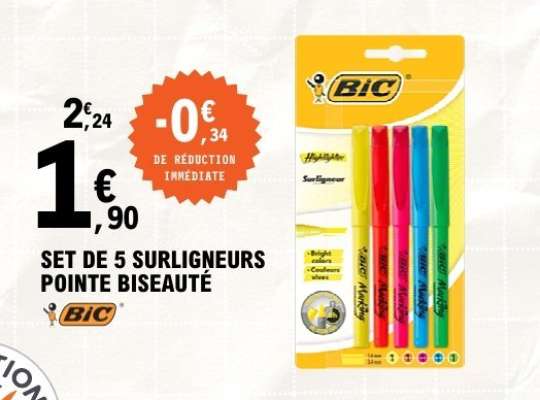 Set de 5 surligneurs pointe biseauté