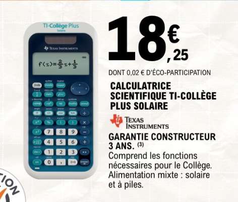 Calculatrice Scientifique TI-Collège Plus Solaire