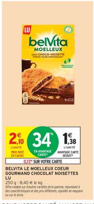 BELVITA LE MOELLEUX COEUR GOURMAND CHOCOLAT NOISETTES LU
