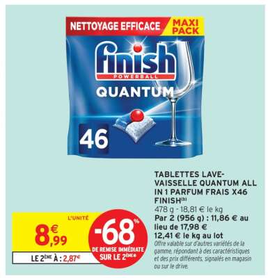TABLETTES LAVE-VAISSELLE QUANTUM ALL IN 1 PARFUM FRAIS X46 FINISH