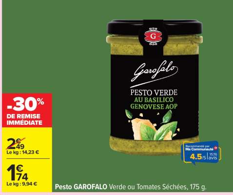Pesto GAROFALO Verde ou Tomates Séchées, 175 g