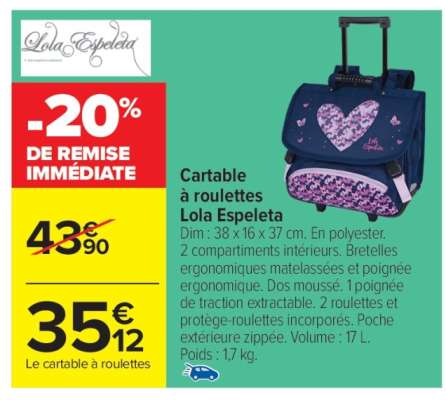 Cartable à roulettes Lola Espeleta