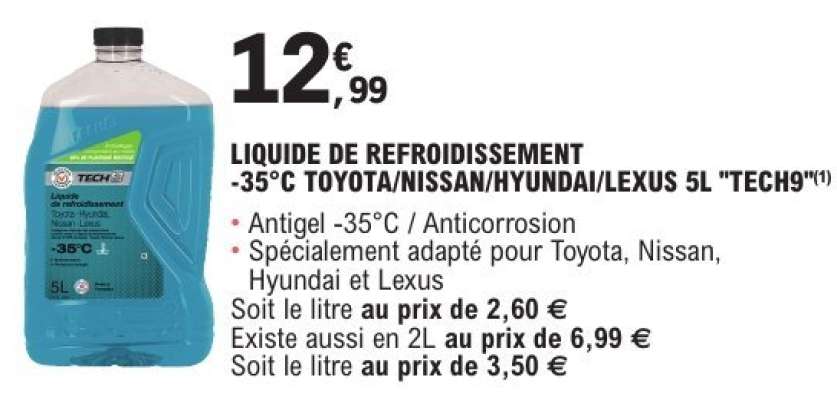 LIQUIDE DE REFROIDISSEMENT -35°C TOYOTA/NISSAN/HYUNDAI/LEXUS 5L "TECH9"