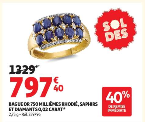 Bague or 750 millièmes rhodié, saphirs et diamants 0,02 carat
