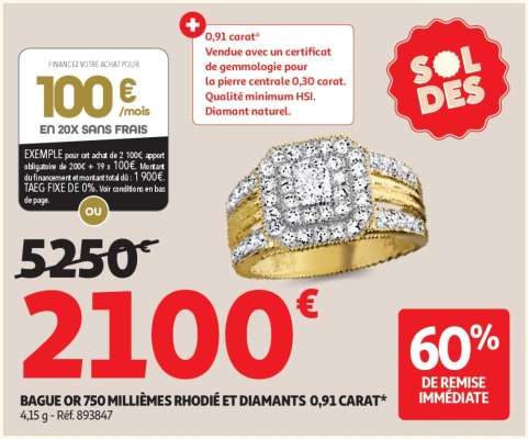 Bague or 750 millièmes rhodié et diamants 0,91 carat